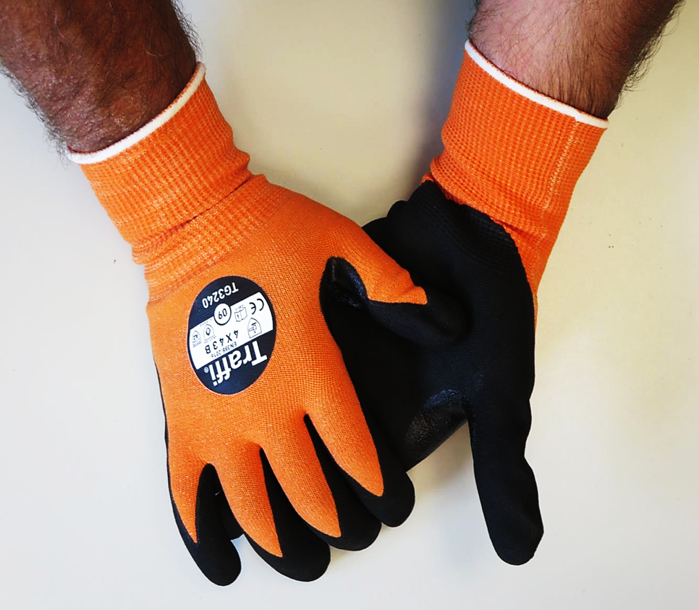 Traffi® TG3240 LXT® Carbon Neutral MicroDex Nitrile Coated orange 15-gauge seamless knit A2 Cut Gloves